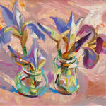 Alex Brown, Purple irises, pink tablecloth