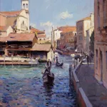 Edward Noott RBSA, Gondola boatyard Venice SOLD