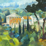 Alex Brown, Tuscan villa through the umbrella trees