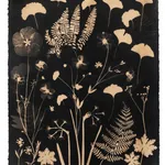 Julia Whitney Barnes, Cyanotype Painting (Tea Toned Gingko, Ferns, Petals, etc.), 2021