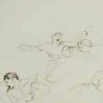 Ink sketch of multiple expressive figures in dynamic poses by Jean-Pierre Saint-Ours.