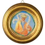Italian Renaissance miniature depicting a bearded Prophet with a turban and scroll (phylactery) by the Veronese Illuminator, late 15th century, circular gold frame, La Gabrielle Fine Arts.
