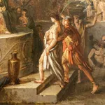 an old master painting by Swiss artist Jean-Pierre Saint-Ours depicting the Greec scene of the Olympic games