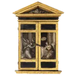 A portable triptych with the Crucifixion and Saint Francis and Saint Joseph, Spanish school, c. 1600