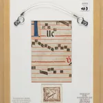 Verso view of a 20th-century Spanish Forger manuscript leaf, showing original Latin text on 15th-century parchment, musical notation, framed with gallery labels from La Gabrielle Fine Arts SA, Geneva, Switzerland.