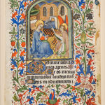 One illuminated miniature from a medieval Book of Hours realized in Amiens, France, c. 1430-1440 by the Master of Raoul d'Ailly (and workshop) and depicting the Annunciation.