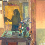 Abigail Dudley, Studio Flowers, oil on Linen mounted to Aluminum, 48 x 47 in