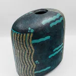 Taimei Morino b. 1934 Flat jar Signed on underside Glazed Stoneware 13 1/2 x 12 1/2 x 6 in