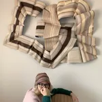 Stacey's Blend 1 & 2 shown with artist. Colour Pencil and Acrylic Paint on Paper with 23K Rose Gold Leaf.