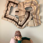 Stacey's Blend 1 & 2 shown with artist. Colour Pencil and Acrylic Paint on Paper with 23K Rose Gold Leaf.