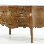 SOLD, French 18th Century Walnut Bombe Commode with Marble Top