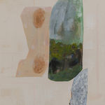 MARYANN PULS, Wood Shape with Horizontal and Vertical Lines in Gray Green, 2019