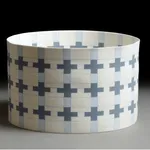 Lotte Westphael, Textile Syncope #1, 2020, signed porcelain, unique piece, open cylindrical porcelain vessel with textile-inspired linear patterns, referencing minimalist sculpture and geometric abstraction, Ø27 x 20 cm