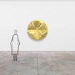 Mark Eisen, Fuchsia disc with 2 perpendicular concave gold ellipses, TBC