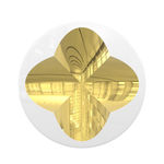 Mark Eisen, Fuchsia disc with 2 perpendicular concave gold ellipses, TBC