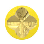 Mark Eisen, Fuchsia disc with 2 perpendicular concave gold ellipses, TBC