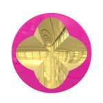 Mark Eisen, Fuchsia disc with 2 perpendicular concave gold ellipses, TBC