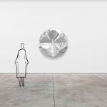 Mark Eisen, Fuchsia disc with 2 perpendicular concave gold ellipses, TBC