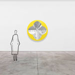 Mark Eisen, Fuchsia disc with 2 perpendicular concave gold ellipses, TBC