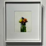 framed still life oil painting of flowers in a jar