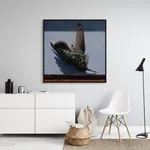 Michael Corner, Woman in a Flowered Dress with Hatchet and Small Pink Bird