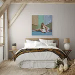 Michael Corner, Woman in a Flowered Dress with Hatchet and Small Pink Bird