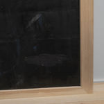 Partial view of reverse T-shaped freestanding painting with a wooden frame and base and abstract pink and faded blue crayon marks on a dark background, against a white wall Rindon Johnson Paths wind through woods. Dogs chase their tails. Smiles light up faces. Laughs echo loudly. Dreams take flight. Hopes rise high. Waves roll gently. Children skip merrily. Words convey thoughts. Maroon. Time heals wounds. Minds seek answers. Fates twist and turn. Truths reveal slowly. Lives unfold daily. Manifestation is such a chore. Say it a loud, see it how mouths: a companionable environment can engender impressive thirstiness, 2023 Ash wood, leather, crayon, oil, colored pencil, acrylic and wax 188.5 x 100 x 24.5 cm 74 1/4 x 39 3/8 x 9 5/8 inches