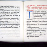 A Book of Songs and Poems from the Old Testament and the Apocrypha illustrated by Graily Hewitt. Interior page with red header and large blue initial T.