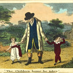 The Children in the Wood; Or, the Norfolk Gentleman's Last Will and Testament. Illustration of man holding two children's hands.