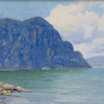 The painting presents a breathtaking view of Cape Trinity, a famed natural landmark known for its soaring cliffs.