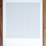 Framed blue thread on paper work by Fringe Gallery artist Rebecca Messier