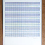 Framed blue thread on paper work by Fringe Gallery artist Rebecca Messier