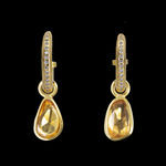 22k yellow gold faceted orange sapphire earring drops for hoop earrings by Fringe Gallery studio jeweler Nanci Modica
