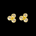 22k yellow gold triple diamond studs by Fringe Gallery studio jeweler Nanci Modica