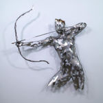 Stainless steel sculpture of a person with a bow and arrow by slate gray gallery artist David Davis