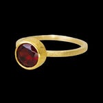 22k and 18k yellow gold ring with faceted garnet by Fringe Gallery studio jeweler Petra Class