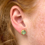 22k yellow gold and rough aquamarine stud earrings by Fringe Gallery studio jeweler Petra Class