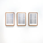 Triptych of framed blue thread on paper works by Fringe Gallery artist Rebecca Messier