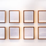 Series of framed blue thread on paper works by Fringe Gallery artist Rebecca Messier