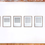 Series of framed black and white thread on paper works by Fringe Gallery artist Rebecca Messier