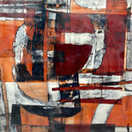 "The Distance Between", a warm tone mixed media encaustic painting by Fringe Gallery artist Judith Kohin