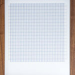 Framed blue thread on paper work by Fringe Gallery artist Rebecca Messier