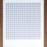 Framed blue thread on paper work by Fringe Gallery artist Rebecca Messier