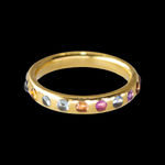 20k yellow gold Multicolor Sapphire Oval Band ring by Fringe Gallery studio jeweler Nanci Modica