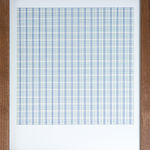 Framed blue thread on paper work by Fringe Gallery artist Rebecca Messier