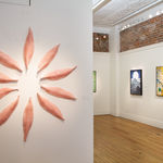 Pink Ceramic petals that can be arranged in multiple ways by slate gray gallery artist Angela Okajima-Kempinas