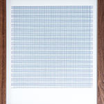 Framed blue thread on paper work by Fringe Gallery artist Rebecca Messier