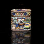 Antique Chinese Opium Box in Cloisonné Enamel, decorated with Floral Motifs and Interior Scenes, 19th Century