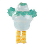 Katie Kimmel's ceramic sculpture of a blue chick with yellow legs