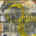 black outlined robot with yellow spray paint marks